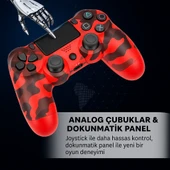 Yeni Nesil PS4 Kolu Kablosuz, Şarj Edilebilir, Ergonomik Titremeli Dayanıklı Oyun Dostu Kırmızı Kamuflaj - 4
