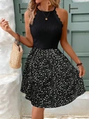 Lucky Life Kadın Omuzlardan Açık Reglan Kol Detaylı üst Fırfırlı Kaşkorse Alt Süprem Elbise thumbnail 9