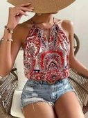 Lucky Life Kadın Halter Kollu Damla Detaylı Desenli Süprem Bluz thumbnail 13