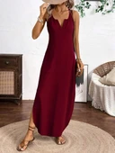 Lucky Life Kadın Askılı Yuvarlak Yaka Asimetrik Detaylı Viskon Elbise thumbnail 11