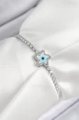 Pirinç Zirkon Taşlı Nazar Yıldız Model Gümüş Renk Asansörlü Kadın Bileklik - TJ-BB7469 thumbnail 1