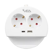 VE- G1102C 2'Li USB+ Type-C Girişli Anahtarlı 1.5 Metre Grup Priz - 1