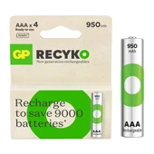 GP Recyko 950Mah Ni-MH AAA Şarjlı İnce Kalem Pil 4'Lü Paket - 1