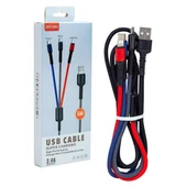 Powermaster JKX-44 Usb To Micro Usb Type-C Lightning 3’Lü 2.4 Amper Şarj Kablosu - 2