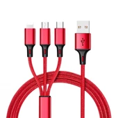 Powermaster PM-26336 3 IN 1 Kırmızı 1.2 Metre Şarj Kablosu - 1