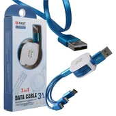 Powermaster PM-26347 3 IN 1 Mavi Şarj Kablosu thumbnail 1