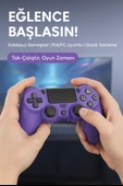 Yeni Nesil PS4 Kolu  Kablosuz, Şarj Edilebilir, Ergonomik + Titremeli + Dayanıklı Oyun Dostu MOR - 5