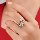 Gümüş Zirkon Taşlı Çiçek Motifli Bayan Yüzük - 1