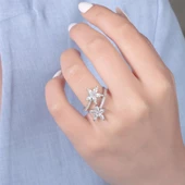 Gümüş Zirkon Taşlı Çiçek Motifli Bayan Yüzük - 5