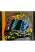 LS2 Storm 2 Power Mat Siyah-gökkuşağı  Kapalı Motosiklet Kaskı Gökkuşağı Camlı thumbnail 1