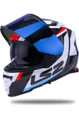 LS2 Storm 2 Racer Beyaz Kapalı Motosiklet Kaskı Mavi Camlı thumbnail 3