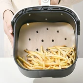 150 Adet Air Fryer Pişirme Kağıdı Tek Kullanımlık Hava Fritöz Yağ Geçirmez Yapışmaz Gıda Pişirme Kağıdı Delikli Kare Model thumbnail 3