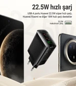 Acefast 67W PD 2X USB-C + USB-A 3 Port Hızlı Şarj Aleti Isı Düşüren GaN Destekli Akım Korumalı Güç Adaptörü iPhone & Android & iPad & MacBook Type-C - A108 - 11