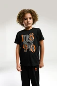 U.S. Polo Assn. Erkek Çocuk Siyah Kısa Kol Paça Lastikli Rahat Pijama Takım thumbnail 4