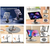 Katlanabilir ve Ayarlanabilir Metal Telefon Tutucu Stand 360 derece Dönebilen Tablet Standı - 4
