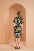 Pjs Kadın Çiçek Desenli Düğmeli Yaka Kısa Kol Viskon Elbise - 4