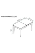Kaktüs Avm Vilte Serisi 80 x 132 Açılabilen Beyaz Mermer Sunta Mutfak Masası, Yemek Masası Metal Ayak - 3