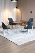 Kaktüs Avm Florn Ceviz 80 x 132 Açılabilen Sunta Masa Metal Ayaklı Mutfak Masası Takımı 4 Kot Füme Sandalye - 1