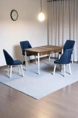 Kaktüs Avm Florn Ceviz 80 x 132 Açılabilen MDF Masa Metal Ayaklı Mutfak Masası Takımı 4 Lacivert Sandalye - 1