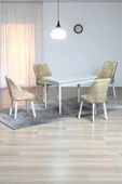Kaktüs Avm ARVEN Beyaz Sunta 70x110 Sabit Mutfak Masası Takımı Beyaz Metal Ayak 4 Krem Sandalye - 1