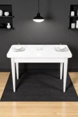Kaktüs Avm ARVEN Beyaz MDF 70x110 Sabit Mutfak Masası Takımı Beyaz Metal Ayak 4 Lacivert Sandalye - 2