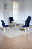 Kaktüs Avm Still Beyaz MDF 70x110 Sabit Mutfak Masası Takımı Beyaz Metal Ayak 4 Lacivert Sandalye - 1