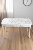 Kaktüs Avm Vilte Serisi 80 x 132 Açılabilen Beyaz Mermer Sunta Mutfak Masası, Yemek Masası Metal Ayak - 1