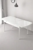 Kaktüs Avm Milas Serisi 80 x 132 Açılabilen Beyaz MDF Mutfak Masası, Yemek Masası Metal Ayak thumbnail 2