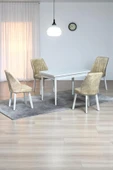 Kaktüs Avm ARVEN Beyaz MDF 70x110 Sabit Mutfak Masası Takımı Beyaz Metal Ayak 4 Krem Sandalye thumbnail 1