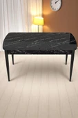 Kaktüs Avm Milas Serisi 80 x 132 Açılabilen Siyah Mermer MDF Mutfak Masası, Yemek Masası Metal Ayak thumbnail 1
