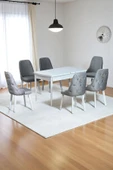 Kaktüs Avm Sonata Beyaz 80 x 132 Açılabilen MDF Masa Metal Ayaklı Mutfak Masası Takımı 6 Gri Sandalye - 1
