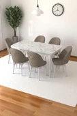 Kaktüs Avm Mia Serisi Açılabilir Mutfak Masası Takımı Beyaz Mermer Desen Masa 6 Sandalye, Yemek Masası thumbnail 1