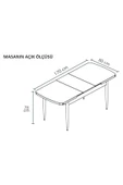 Kaktüs Avm Monera Beyaz 80 x 132 Açılabilen Sunta Masa Metal Ayaklı Mutfak Masası Takımı 4 Gri Sandalye - 4