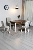 Kaktüs Avm Monera Ceviz 80 x 132 Açılabilen MDF Masa Metal Ayaklı Mutfak Masası Takımı 4 Krem Sandalye - 1