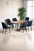 Kaktüs Avm Luna Ceviz 80 x 132 Açılabilen MDF Masa Siyah Metal Ayaklı Mutfak Masası 6 Siyah Sandalye - 1