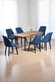 Kaktüs Avm Luna Ceviz 80 x 132 Açılabilen MDF Masa Siyah Metal Ayaklı Mutfak Masası 6 Lacivert Sandalye - 1