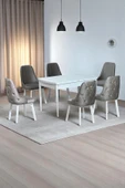Kaktüs Avm Sonata Beyaz 80 x 132 Açılabilen Sunta Masa Metal Ayaklı Mutfak Masası Takımı 6 Cappucino Sandalye - 1