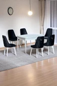 Kaktüs Avm Sonata Beyaz 80 x 132 Açılabilen MDF Masa Metal Ayaklı Mutfak Masası Takımı 6 Antrasit Sandalye - 1