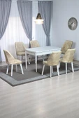 Kaktüs Avm Sera Beyaz 80 x 132 Açılabilen MDF Masa Beyaz Metal Ayaklı Mutfak Masası 6 Krem Desen Sandalye - 1