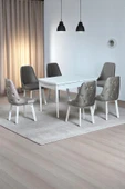 Kaktüs Avm Sonata Beyaz 80 x 132 Açılabilen MDF Masa Metal Ayaklı Mutfak Masası Takımı 6 Cappucino Sandalye - 1