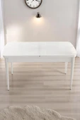 Kaktüs Avm Sera Beyaz 80 x 132 Açılabilen MDF Masa Beyaz Metal Ayaklı Mutfak Masası 6 Krem Desen Sandalye - 3