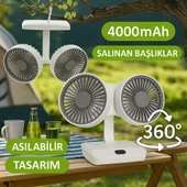4 Kademeli, Çift Bağımsız Kafalı, 360 Döner Masa Üstü Işıklı Vantilatör - 2