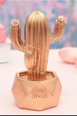 Led Işıklı Sevimli Kaktüs Dekoratif Masa Lambası Mini Biblo Gece Lambası-GOLD thumbnail 7