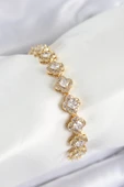 Pirinç Zirkon Taşlı Yonca Baget Model Gold Renk VIP Seri Kadın Bileklik - TJ-BB7510 thumbnail 1