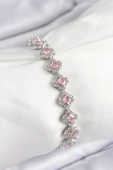Pirinç Zirkon Taşlı Pembe Yonca Baget Model Gümüş Renk VIP Seri Kadın Bileklik - TJ-BB7505 thumbnail 1