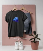 Oversize Blue Futuristic Train on Tracks Tasarımlı Unisex T-Shirt thumbnail 2