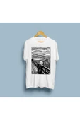 Oversize Siyah-Beyaz Çığlık Tablosu Çizim Unisex T-shirt thumbnail 2