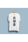 Oversize Siyah Beyaz Üç Maymun Tasarım Unisex T-shirt thumbnail 1