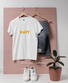 Oversize NAVY Yazısı Sarı  Tasarımlı Unisex T-Shirt thumbnail 3