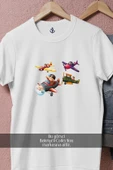 Oversize Airplane Aircraft Flight Illustration Cartoon  Tasarımlı Unisex T-Shirt thumbnail 8